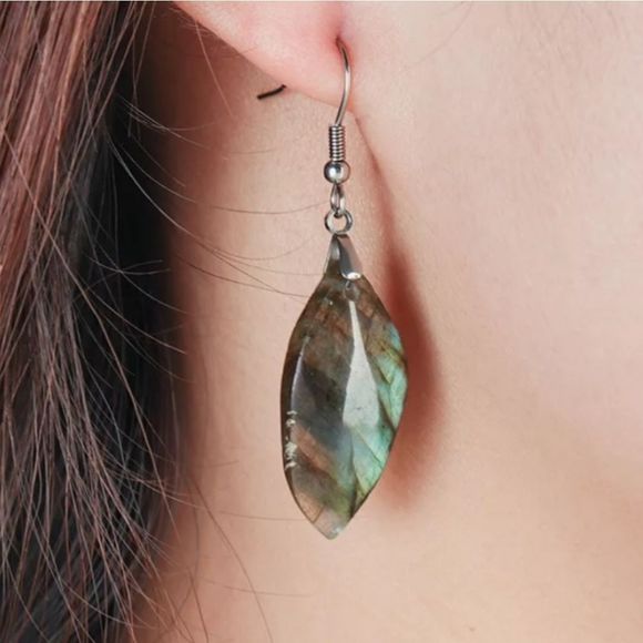 Sterling Silver blue flash labradorite Natural stone drop boho earrings - Picture 2 of 4